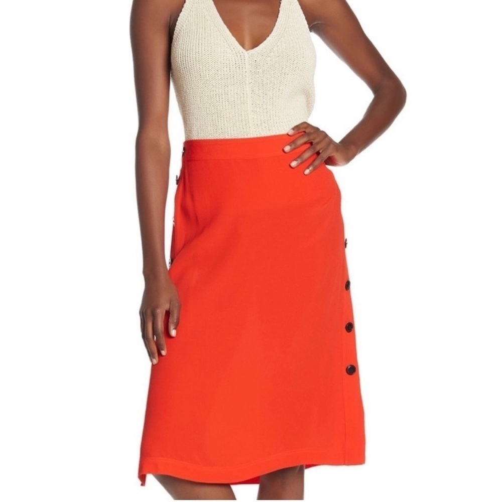 Madewell Orange Midi Skirt with Side Buttons